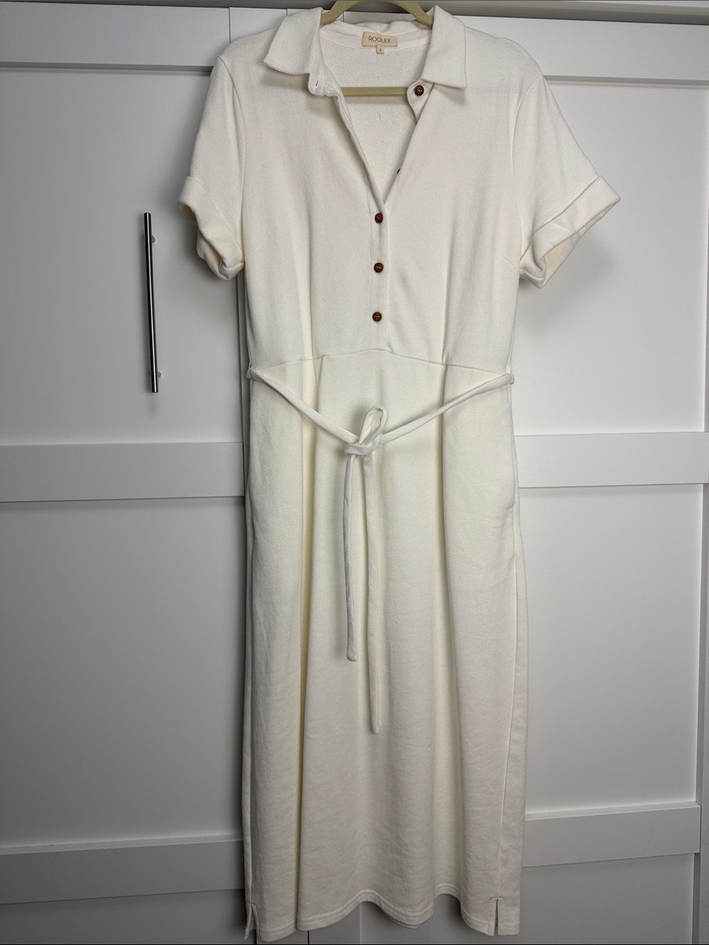 Roolee Cream Polo Midi Dress with Tie Waist